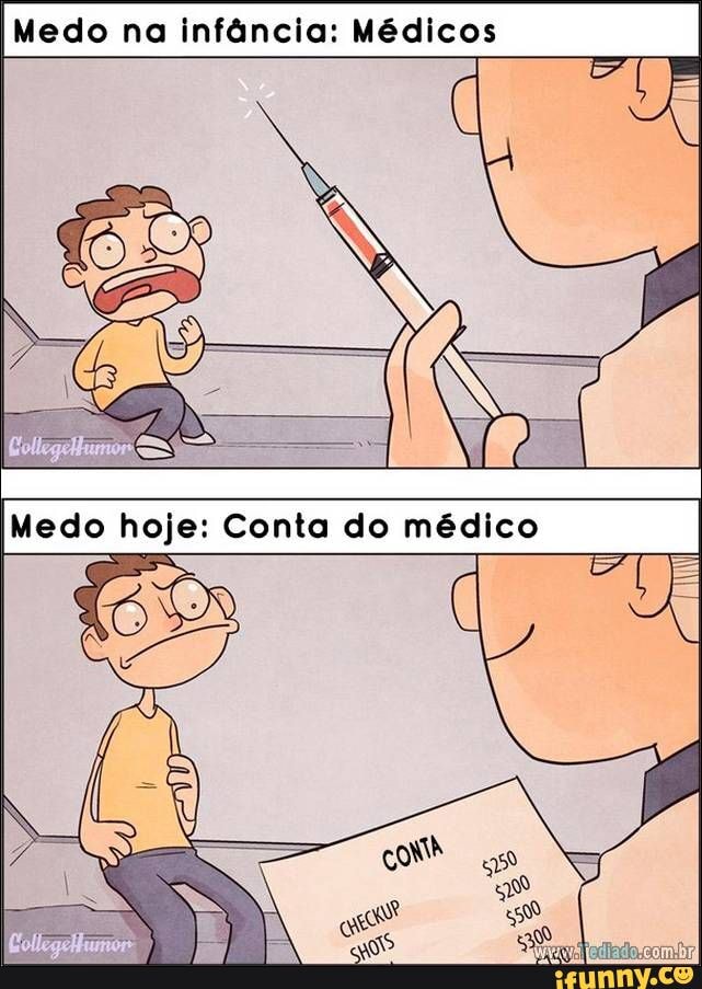 Medo na infância: Médicos
Medo hoje: Conta do médico