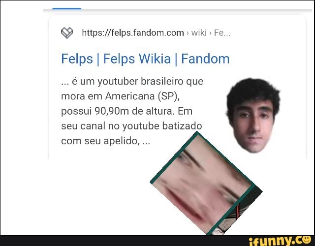 © https://felps.fandom.com
é um youtuber brasileiro que
mora em Americana (SP),
possui 90,90m de altura. Em
seu canal no youtube batizado
com seu apelido,