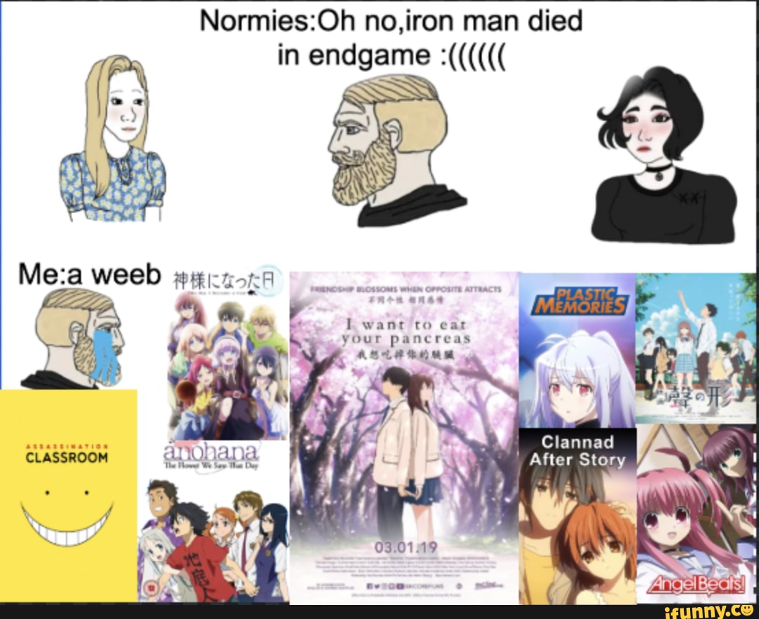 no, iron man died in endgame
want to eat your pancreas
CLASSROOM anohana
Clanna
After Story
fire