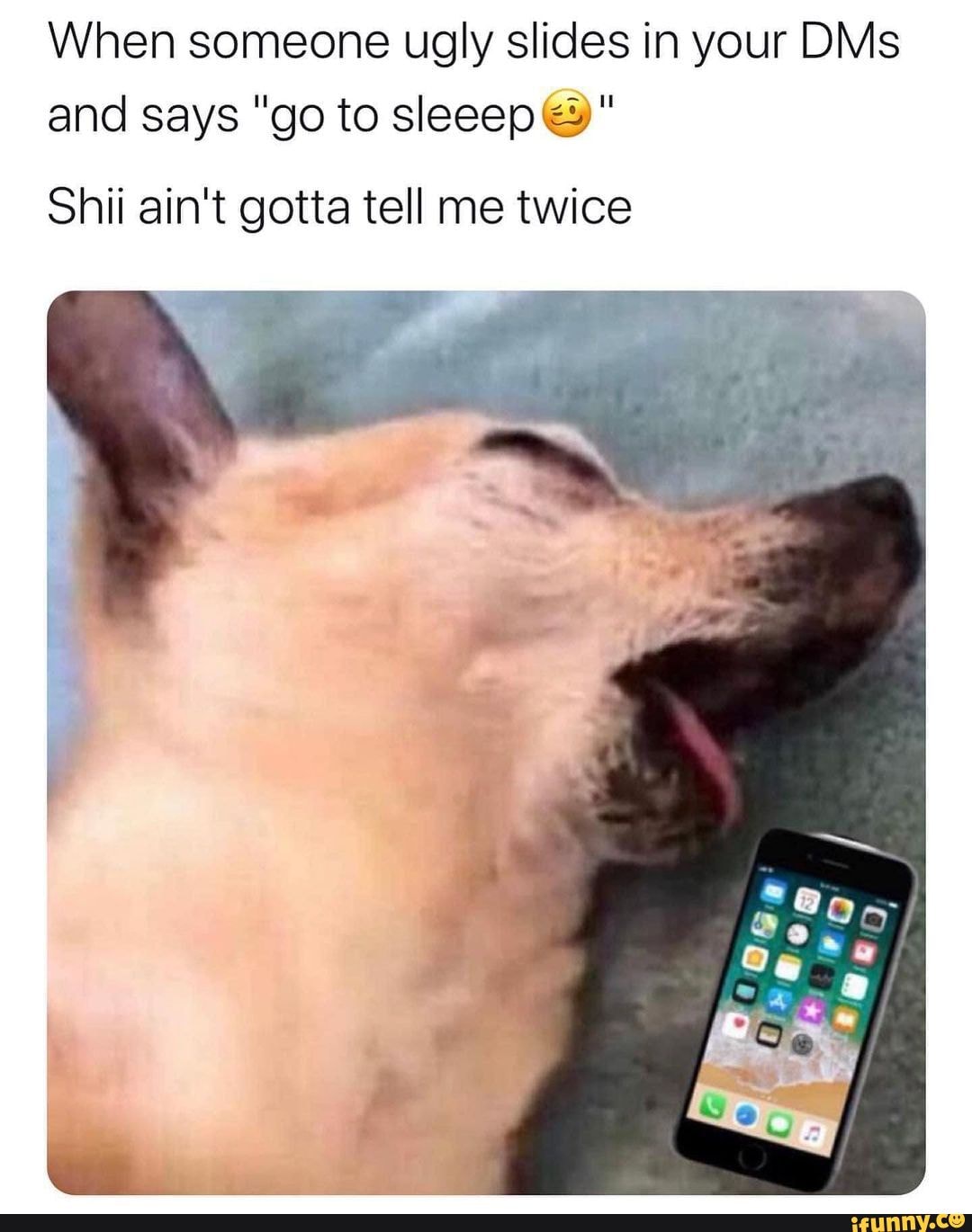 When someone ugly slides in your DMs and says "go to sleeep Shii ain't