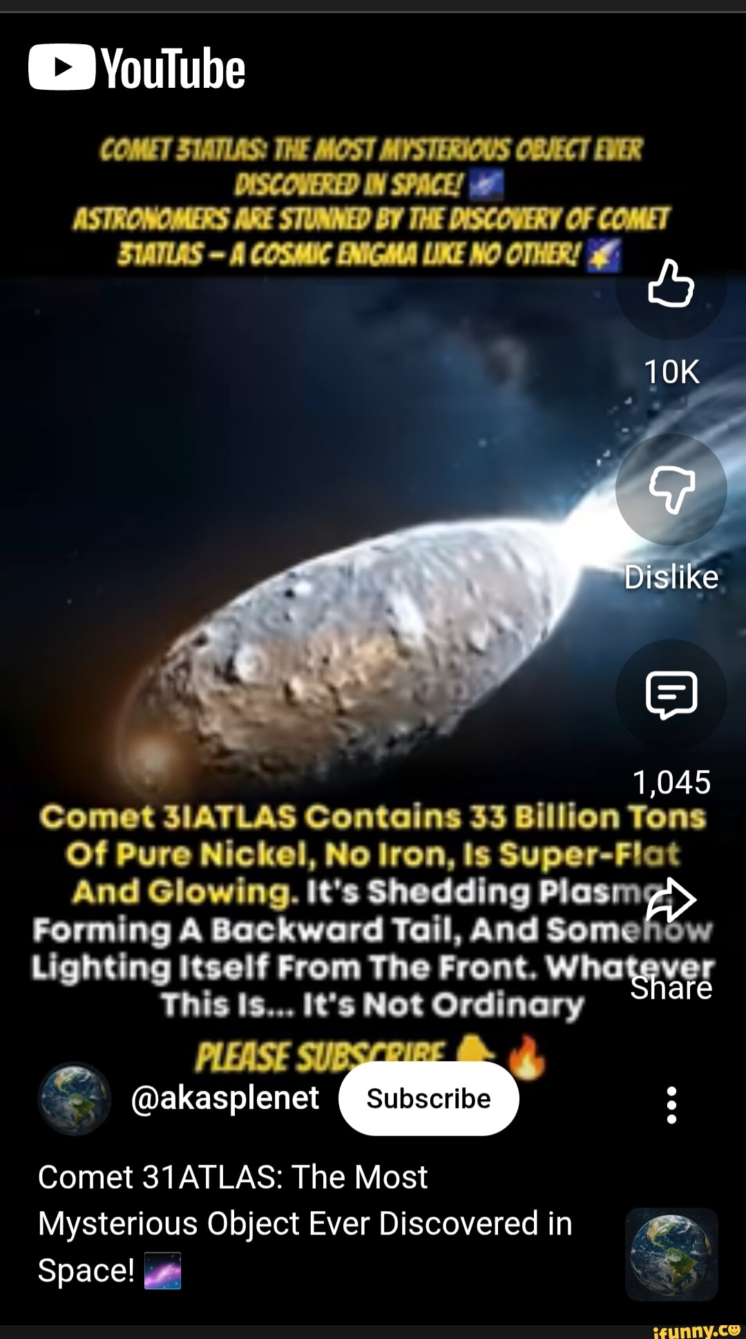 VouTube COMET STATLAS: THE MOST MYSTERIOUS OBJECT EVER DISCOVERED IN ...