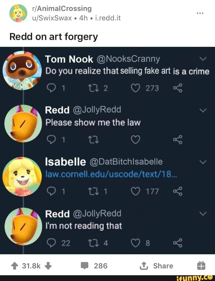 Redd on art Tom Nook NooksCranny Do you realize that selling