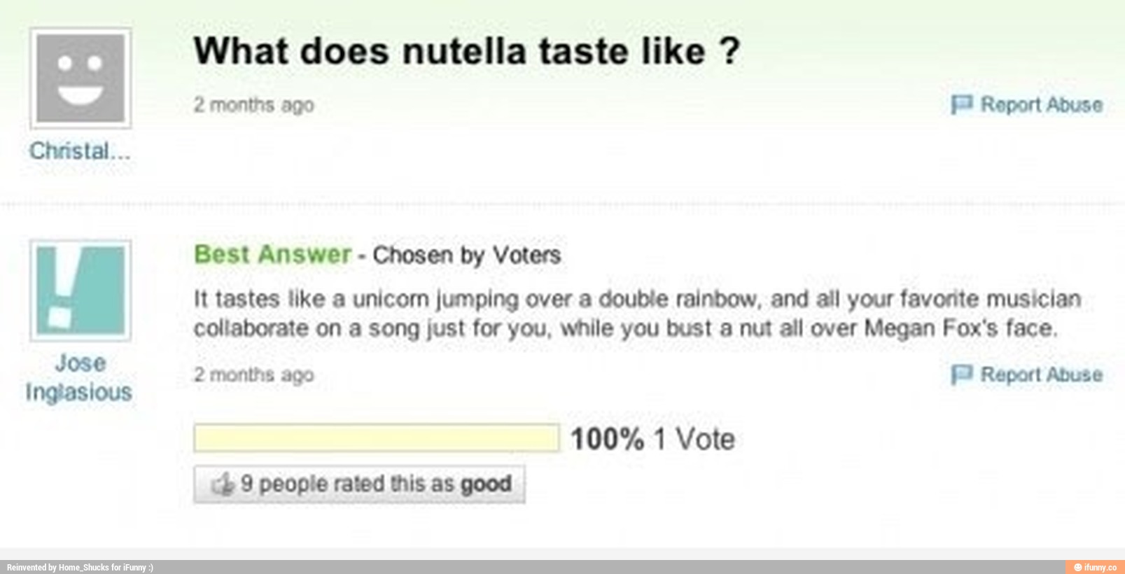 a What does nutella taste like ?memsaoo P ROMAN"song just you. you Meg...