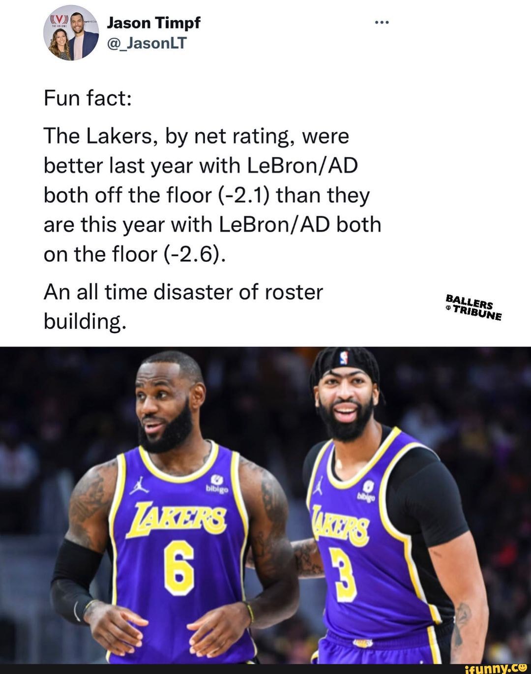 Jason Timpf JasonLT Fun fact The Lakers, by net rating, were better