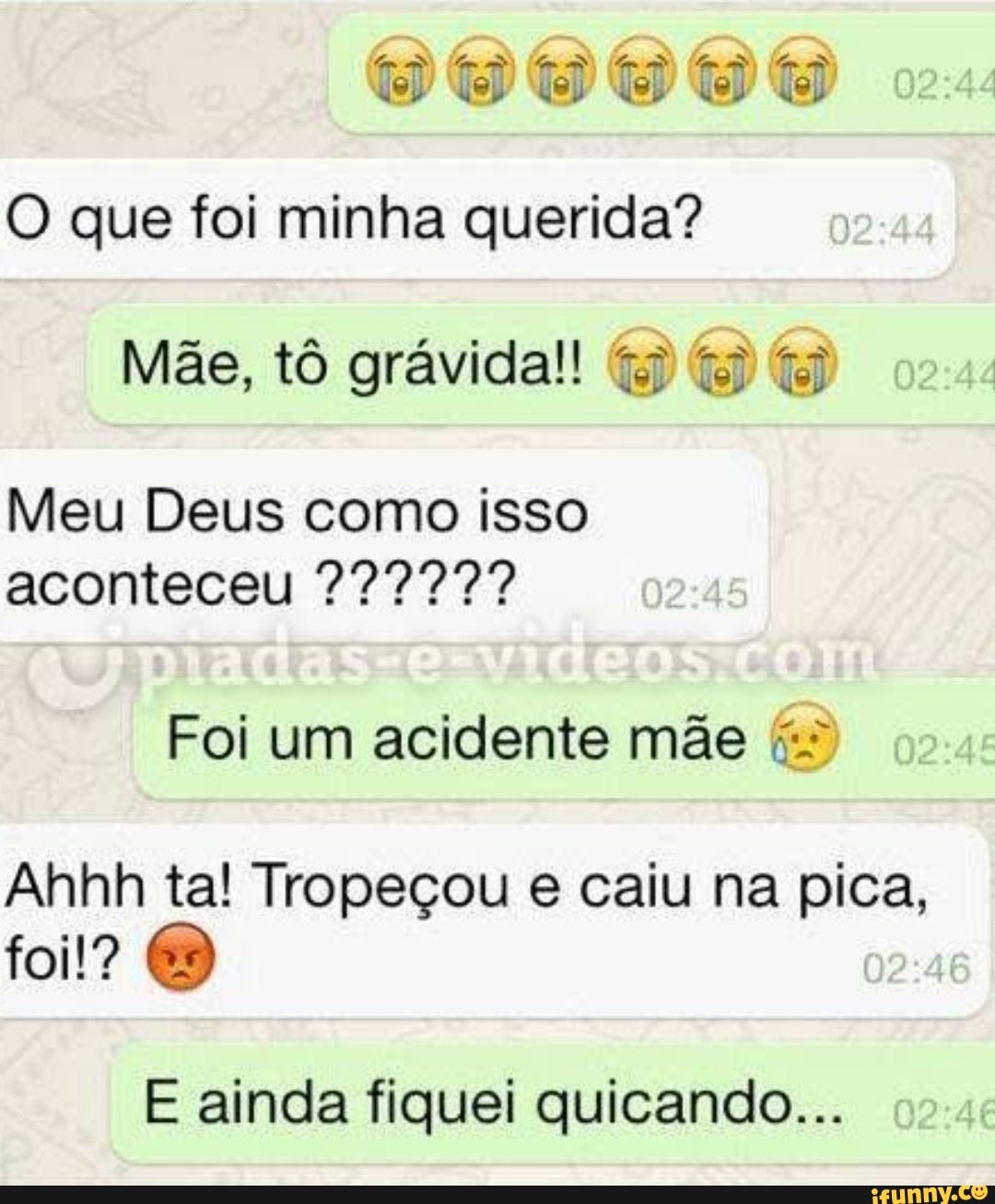 do) lo) vob Lob lo) Co)
O que foi minha querida?
Mãe, tô grávida!! OO
Meu Deus como isso
aconteceu 024
Foi um acidente mãe
Ahhh ta! Tropeçou e caiu na pica, foi!? O
E ainda fiquei quicando...