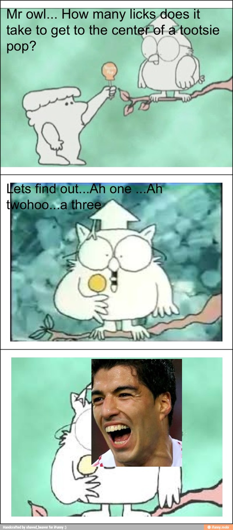 Mr owl... How many licks does it
take to get to the cen f i
pop?