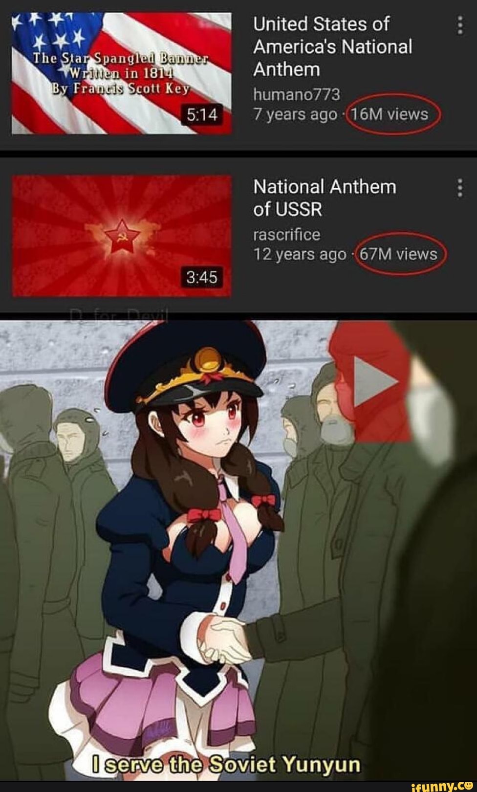 Span
United States of
America's National
Anthem
humano773
7 years ago views
National Anthem
of USSR rascrifice
12 years ago views
eSoviet Yunyun
