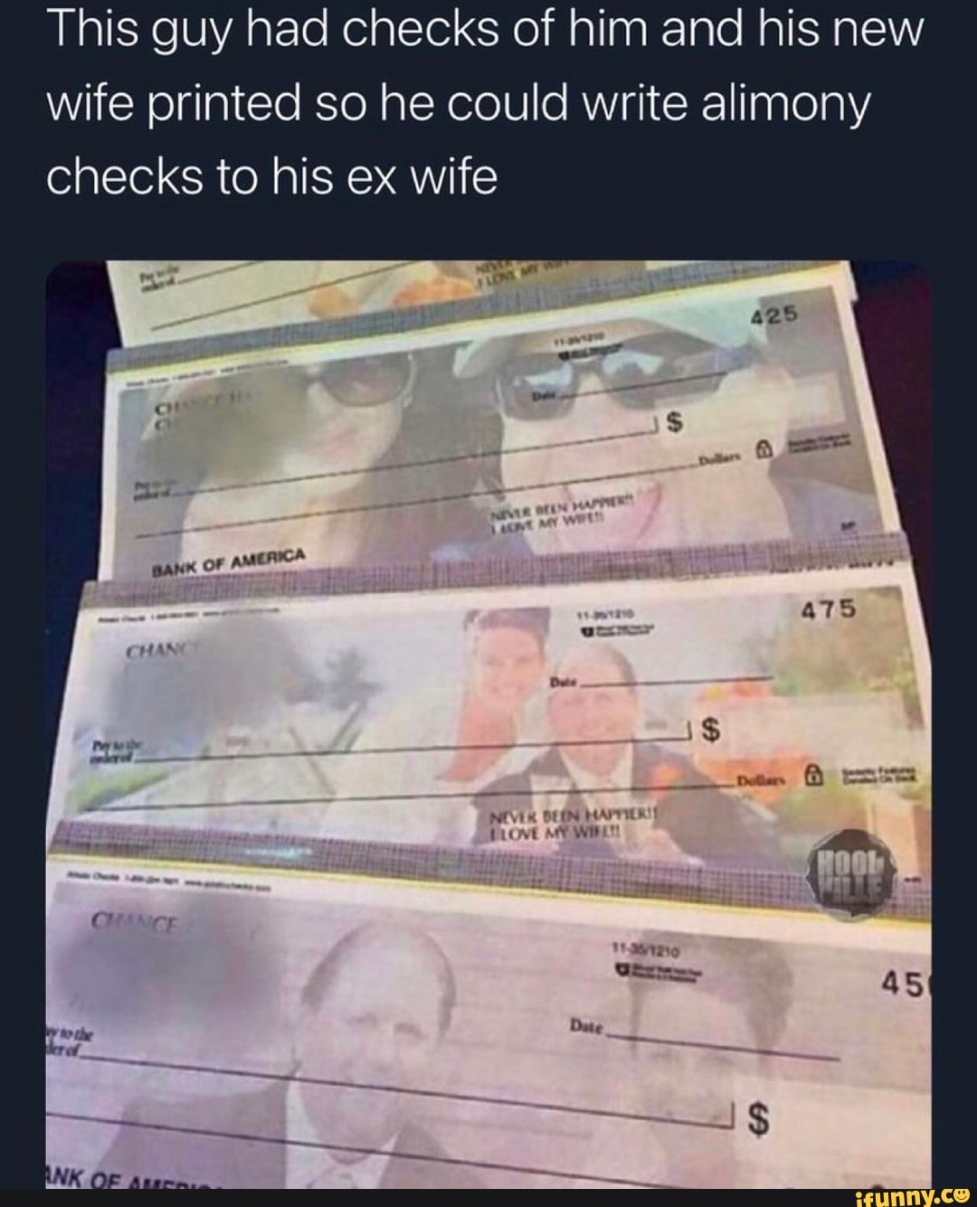 This guy had checks of him and his new wife printed so he could write ...