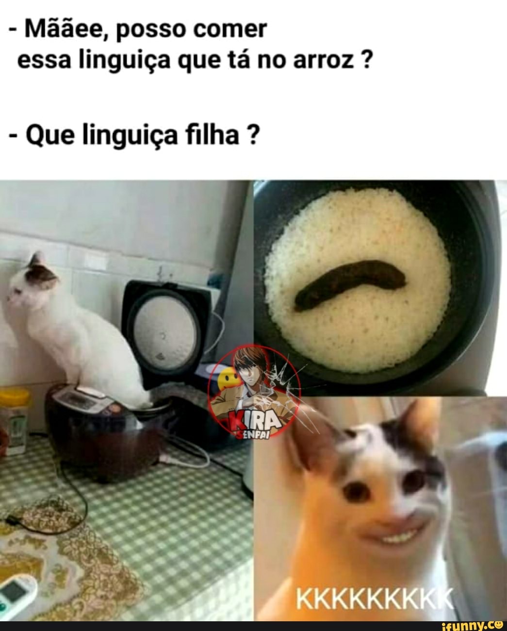 - Mããee, posso comer essa linguiça que tá no arroz ?
Que linguiça filha ?