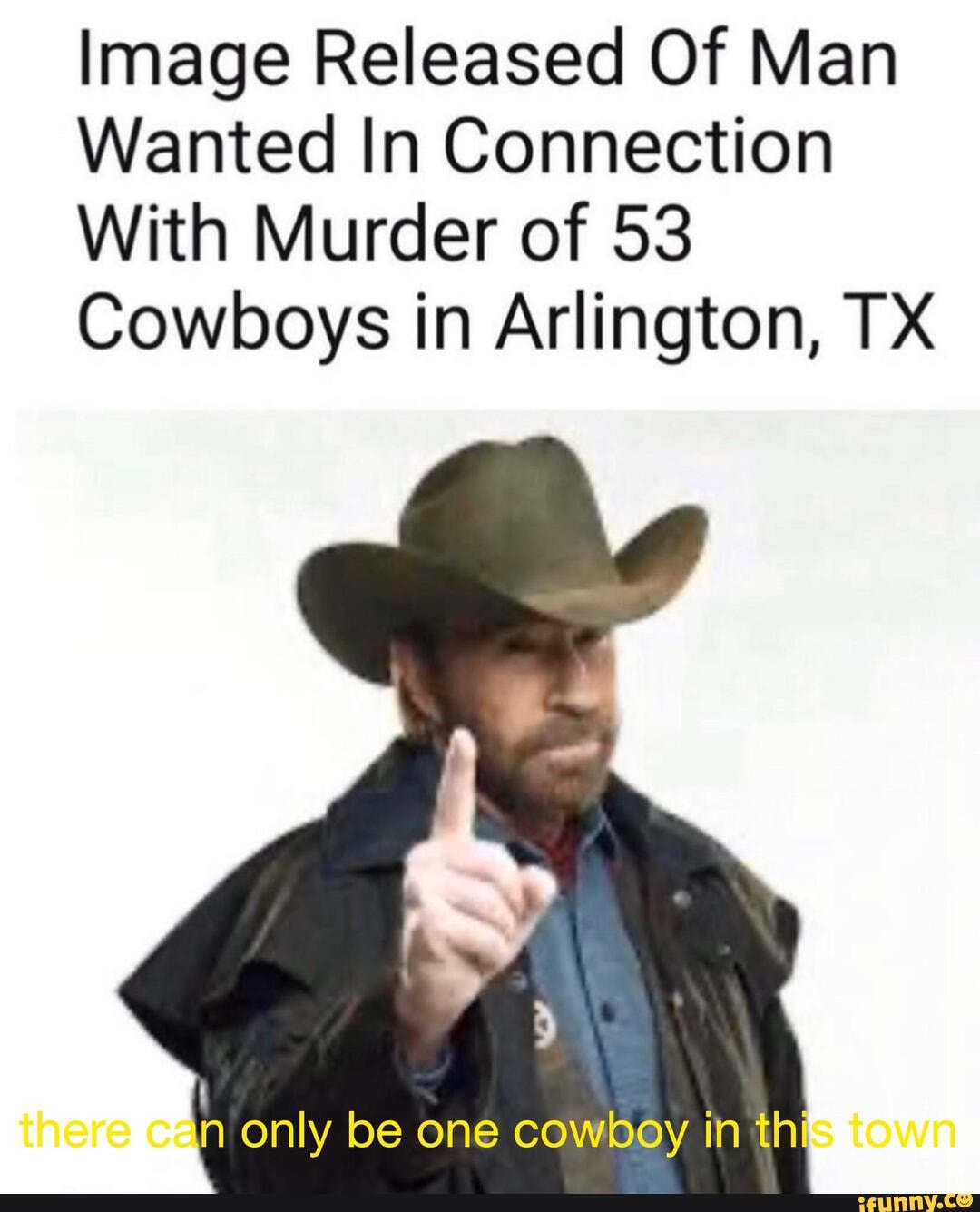 Image Released Of Man
Wanted In Connection
With Murder of 53
Cowboys in Arlington, TX
n only be one cowboy in th