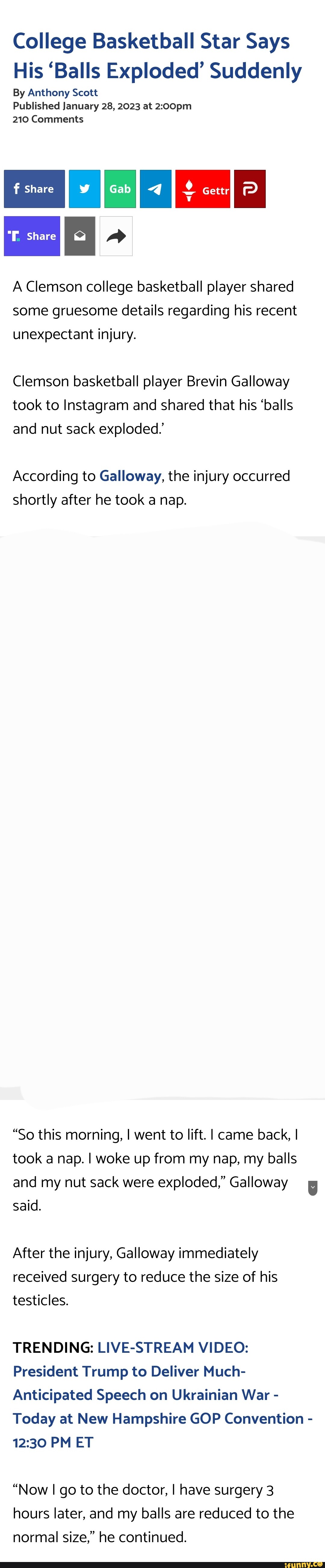 College Basketball Star Says His 'Balls Exploded' Suddenly By Anthony