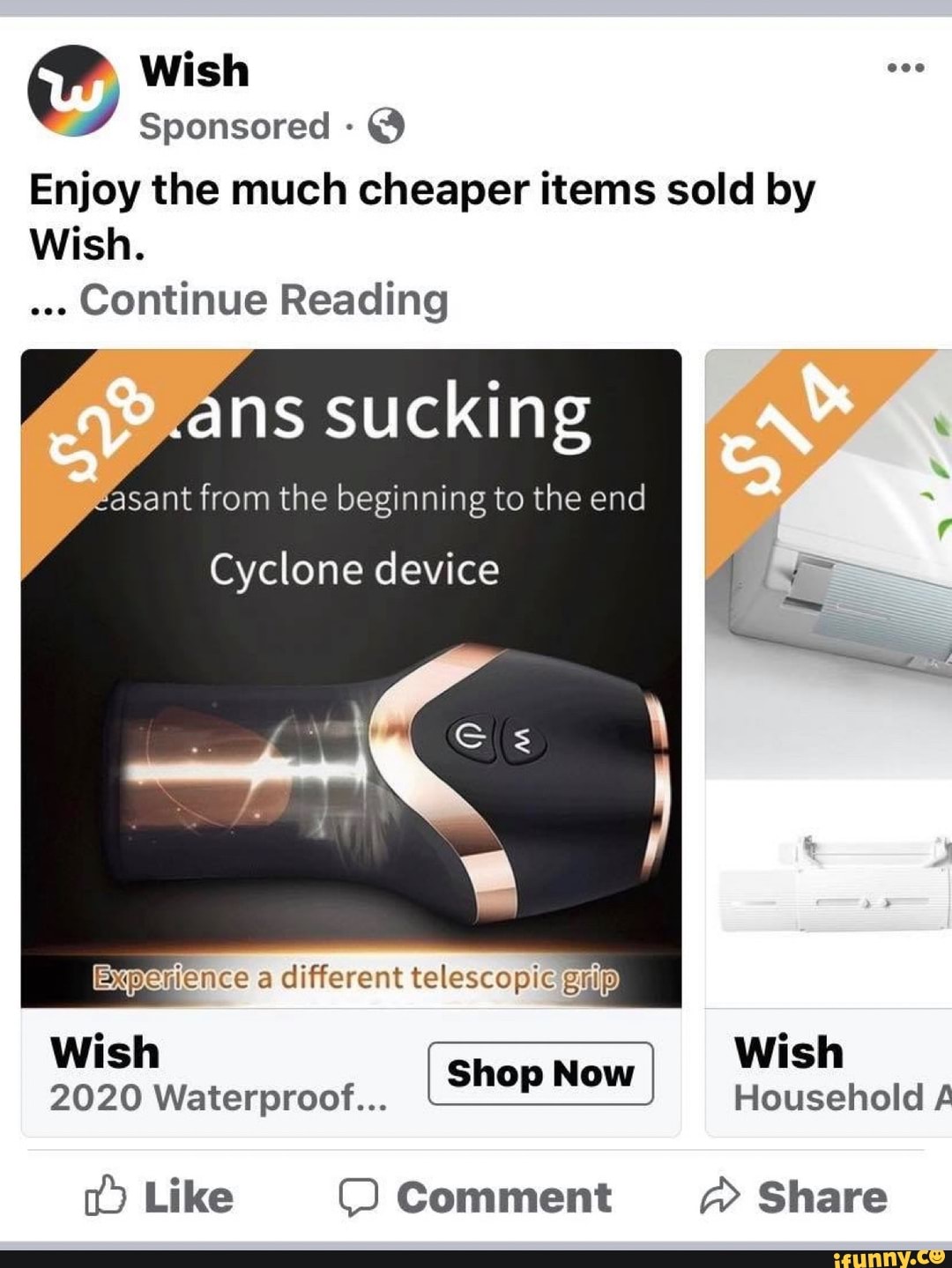 Sponsored Y
Enjoy the much cheaper items sold by
Wish.
Continue Reading
ans sucking
fasant from the beginning to the end
Cyclone device