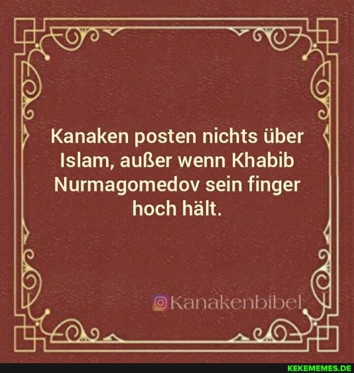 Kanaken posten nichts über
Islam, außer wenn Khabib
Nurmagomedov sein finger hoch hält.