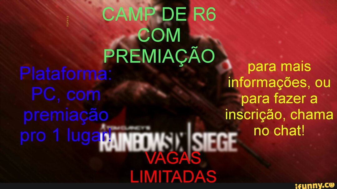 CAMP DE
COM
PREMIAÇÃO
para mais informações, ou para fazer a inscrição, chama no chat!
VAGAS
DAS