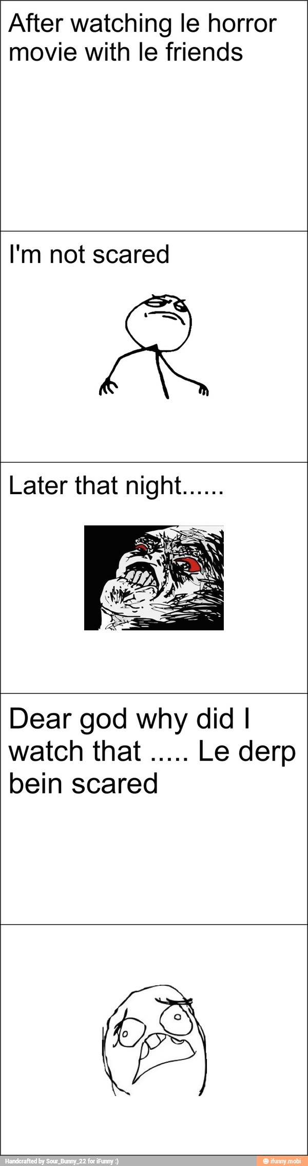 After watching le horror
movie with le friends
I'm not scared