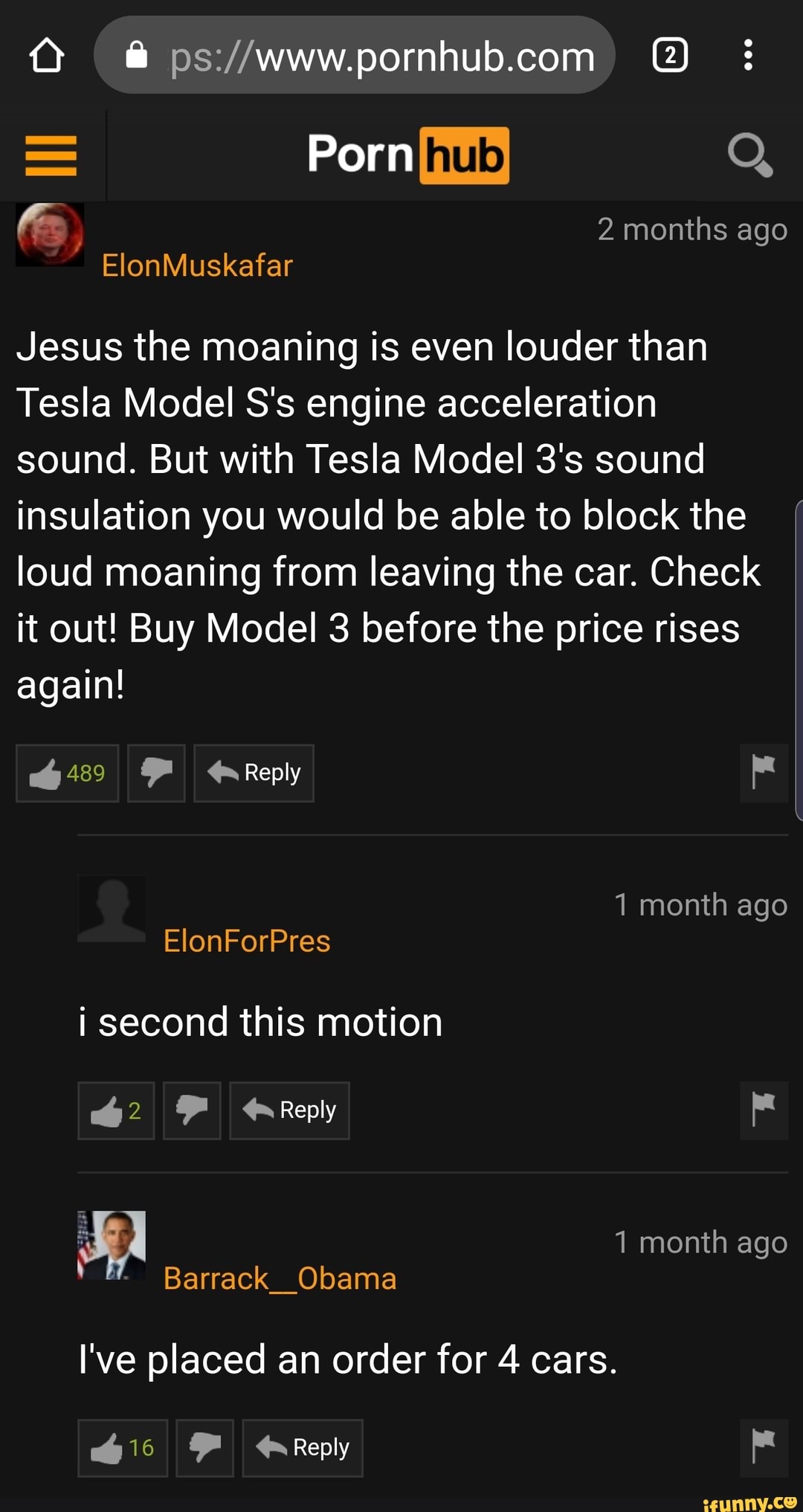 O ª ps://www.pornhub.com © Jesus the moaning is even louder than Tesla