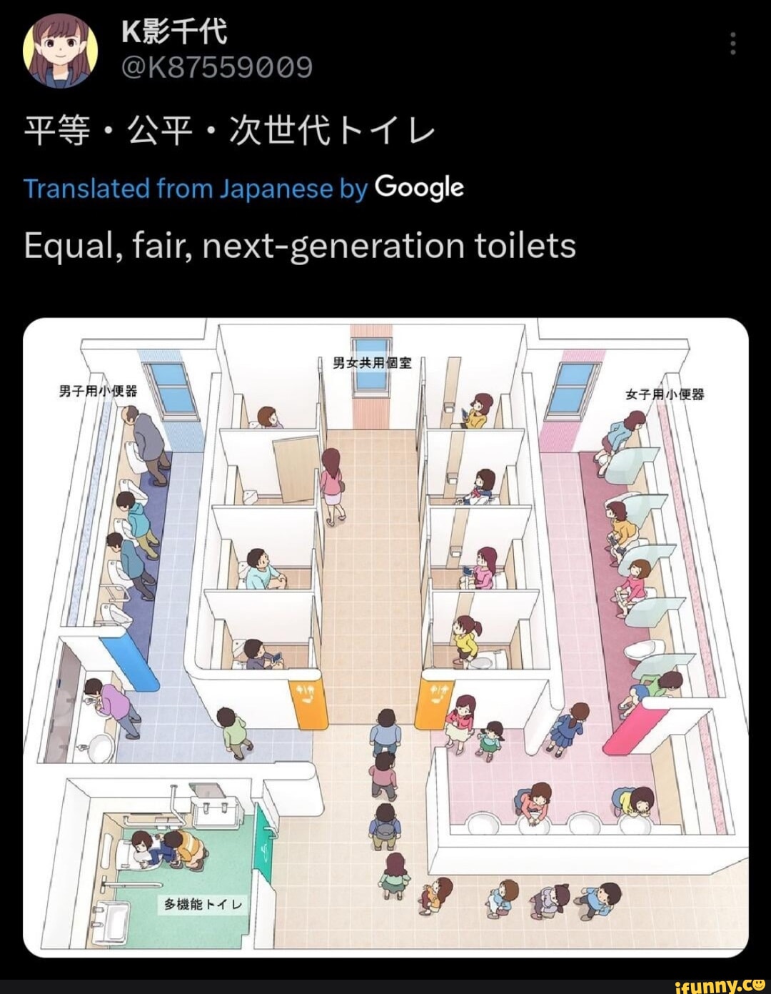 K87559009 ES - D- RHKL Translated from Japanese by Google Equal, fair,  next-generation toilets - iFunny
