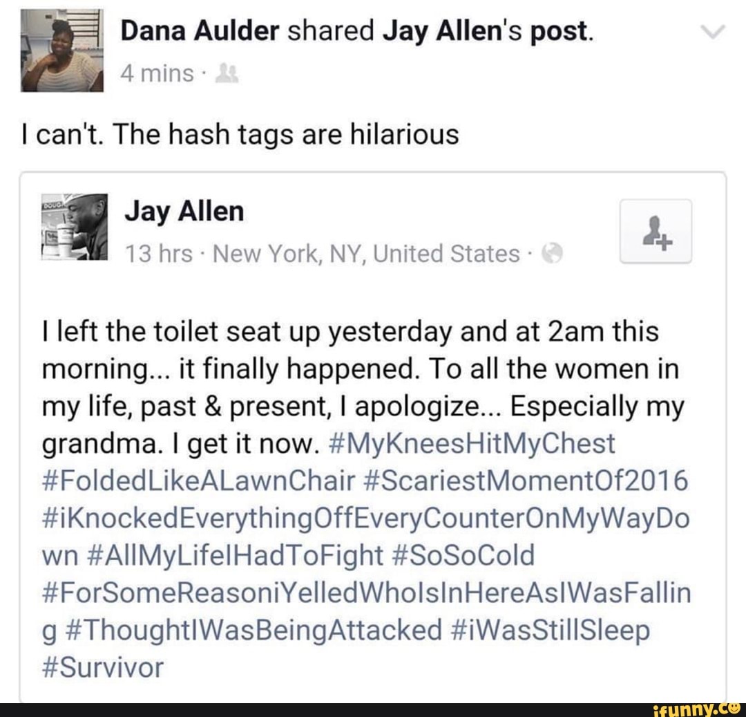 Dana Aulder shared Jay Allen's post. /I can't. The hash tags are