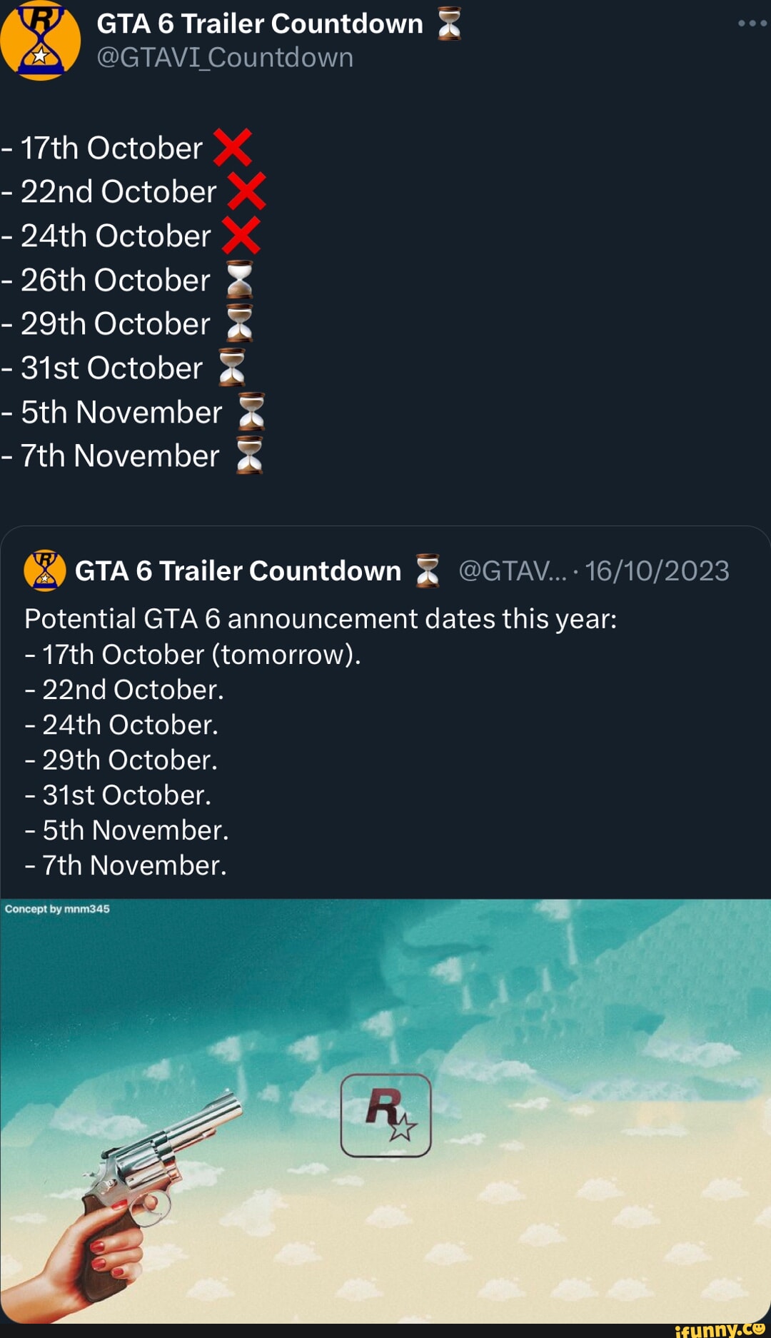 GTA 6 Trailer Countdown X ay @GTAVI Countdown -17th October -22nd