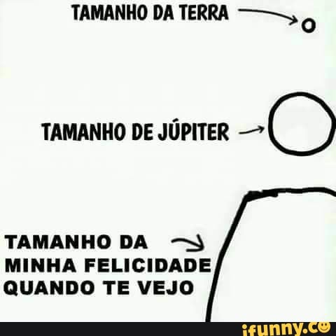 TAMANHO DA TERRA o
TAMANHO DE JÚPITER
TAMANHO DA -S
MINHA FELICIDADE
QUANDO TE VEJO