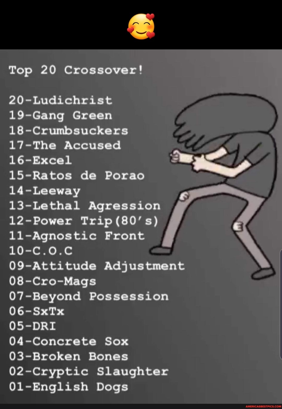 Top 20 Crossover! 20-Ludichrist 19-Gang Green 18-Crumbsuckers 17