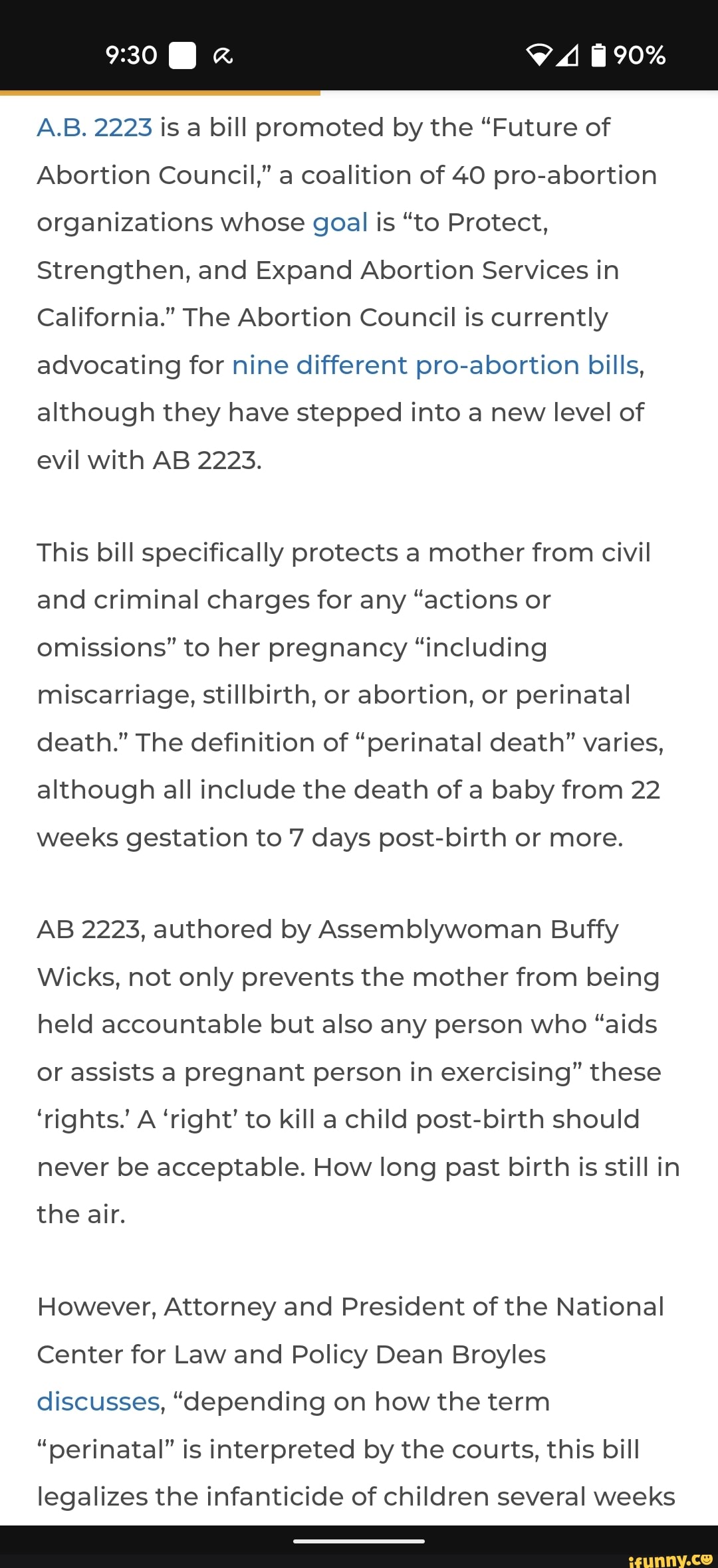 90 A.B. 2223 is a bill promoted by the "Future of Abortion Council," a