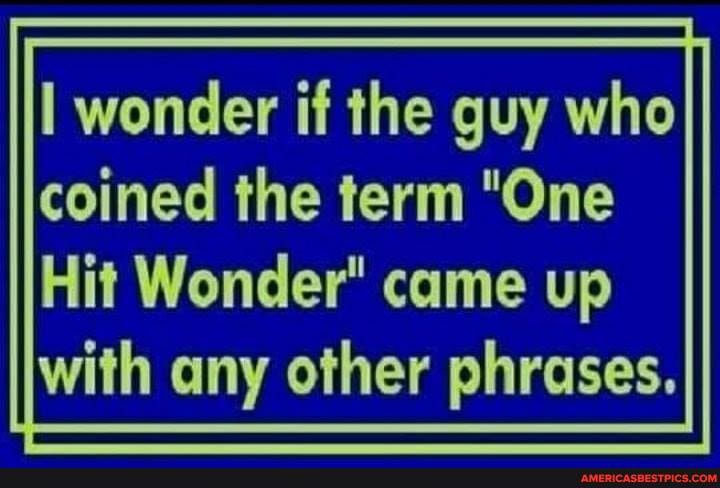 wonder if the guy who coined the term "One
Hit Wonder" came up with any other phrases.