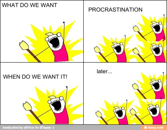 WHAT DO WE WANT
PROCRASTINATION
WHEN DO WE WANT IT!