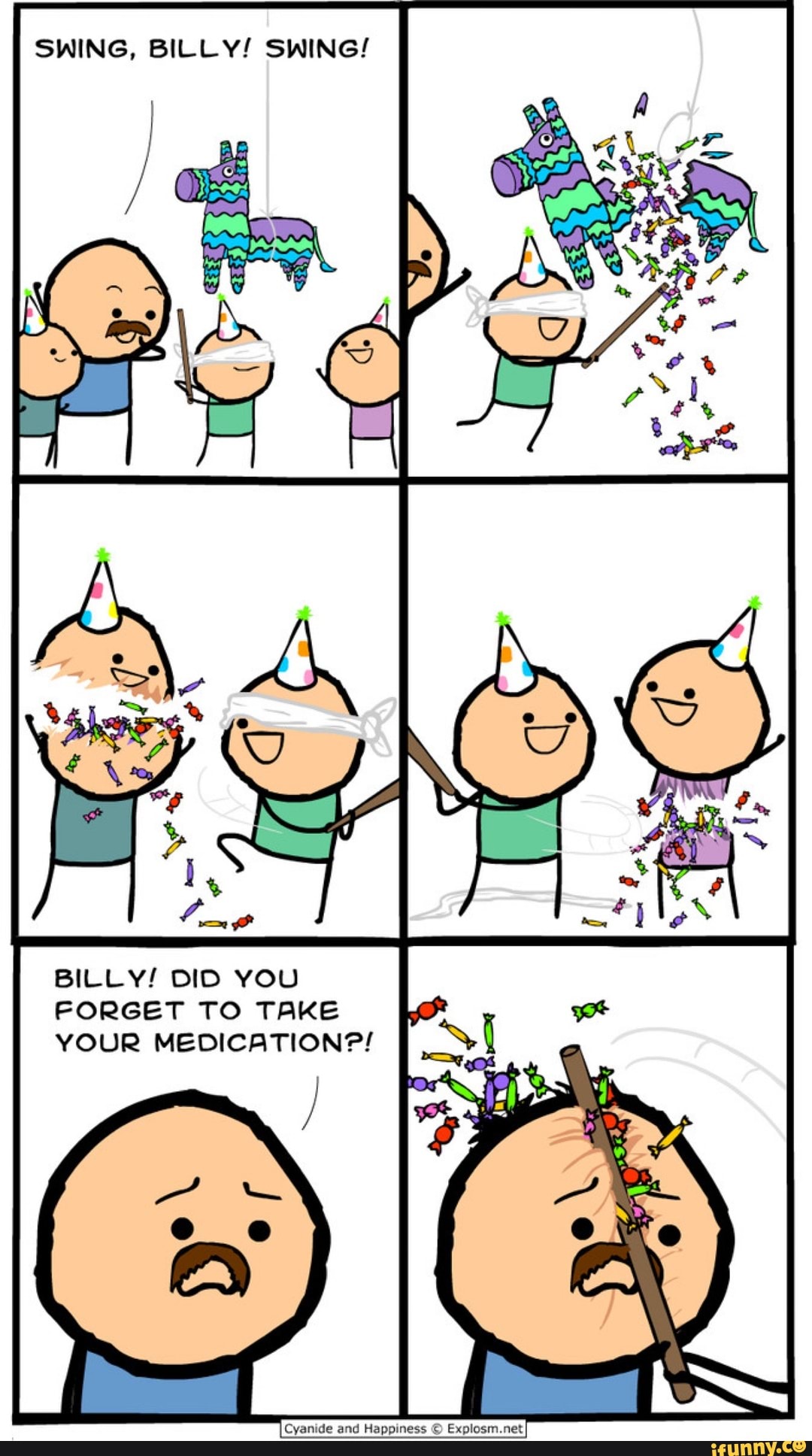 SWING, BILLY! SWING! BILLY! DID YOU FORGET TO TAKE YOUR MEDICATION?! Cyanide  and Happiness Explosm.net - iFunny