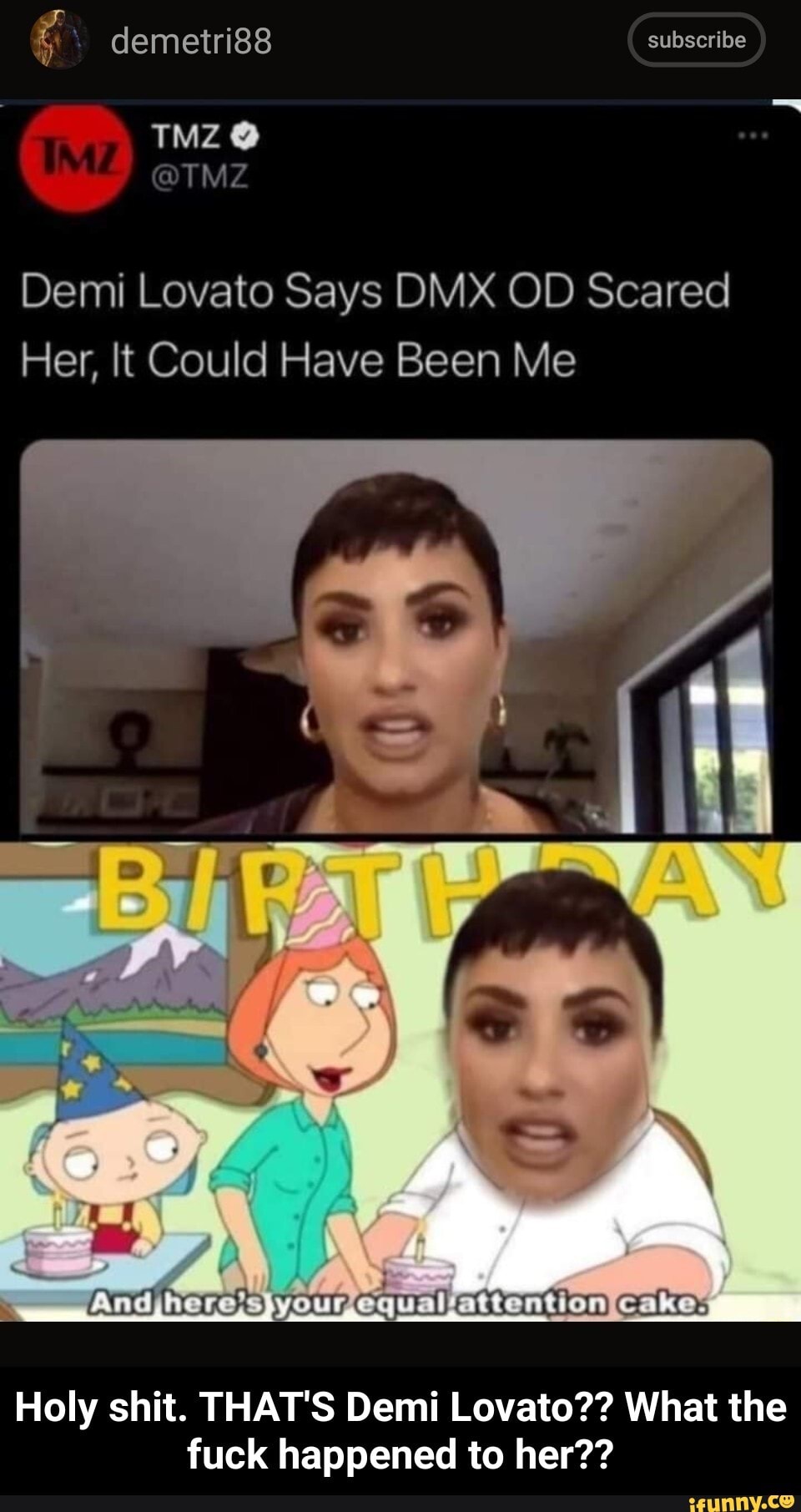demetri88 subscribe
TMZ
@TMZ
Demi Lovato Says DMX OD Scared
Her, It Could Have Been Me
Holy shit. THAT'S Demi Lovato?? What the fuck happened to her?? - Holy shit. THAT'S Demi Lovato?? What the fuck happened to her??
