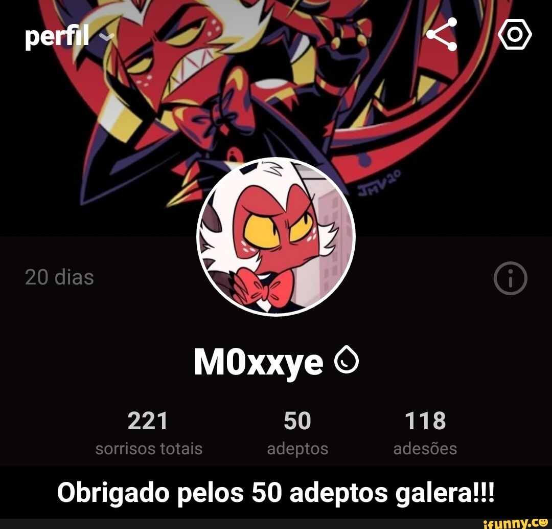 perfil
20 dias
221 50
118 sorrisos totais adeptos adesões
Obrigado pelos 50 adeptos galera!!! - Obrigado pelos 50 adeptos galera!!!