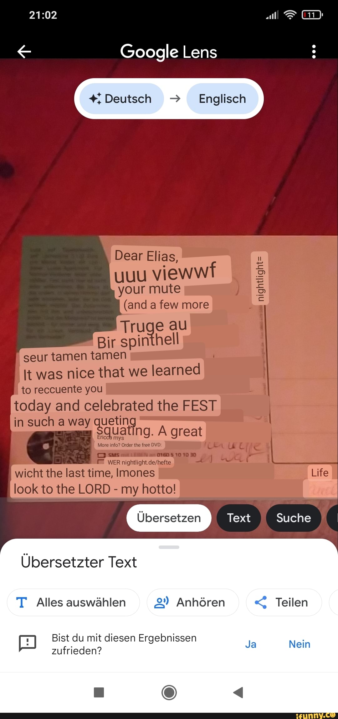 Google Lens +,Deutsch Englisch Dear Elias, uuu viewwf your mute (and a few more Truge au Bir