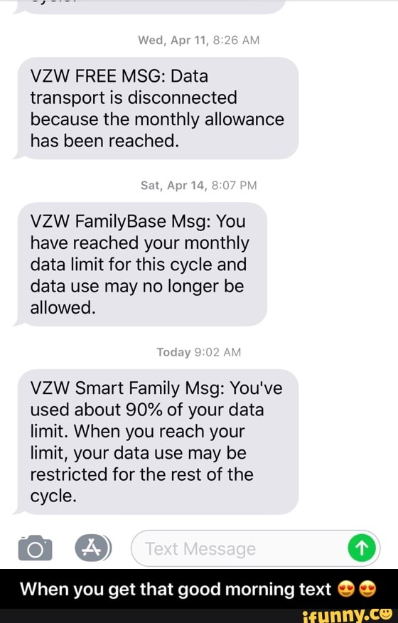 Vzw Free Msg: Data Transport Is Disconnected Because The Monthly Allowance Has Been Reached. Vzw Familybase