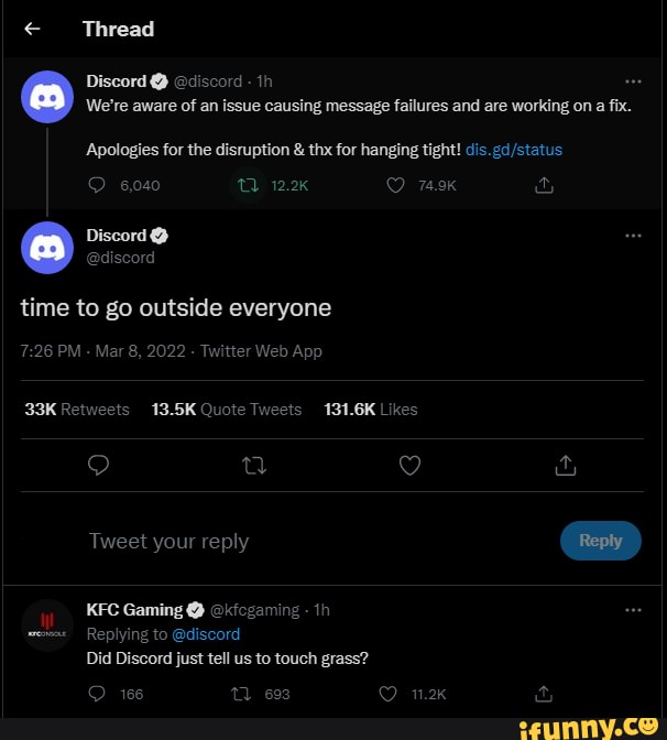 Thread Discord @ discord th We're aware of an issue causing message ...