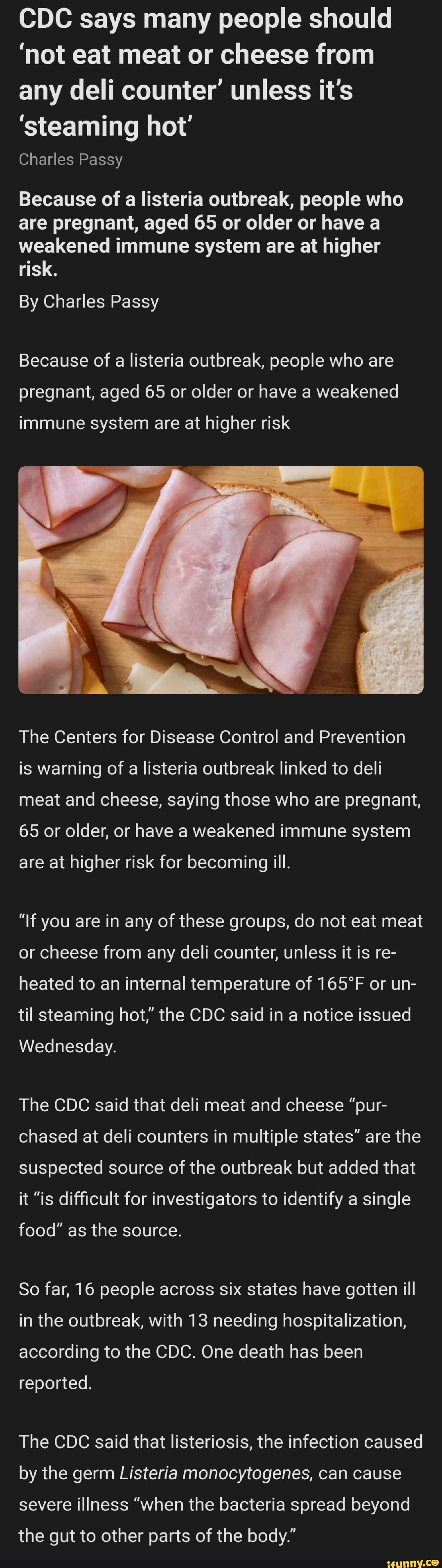 CDC says many people should 'not eat meat or cheese from any deli