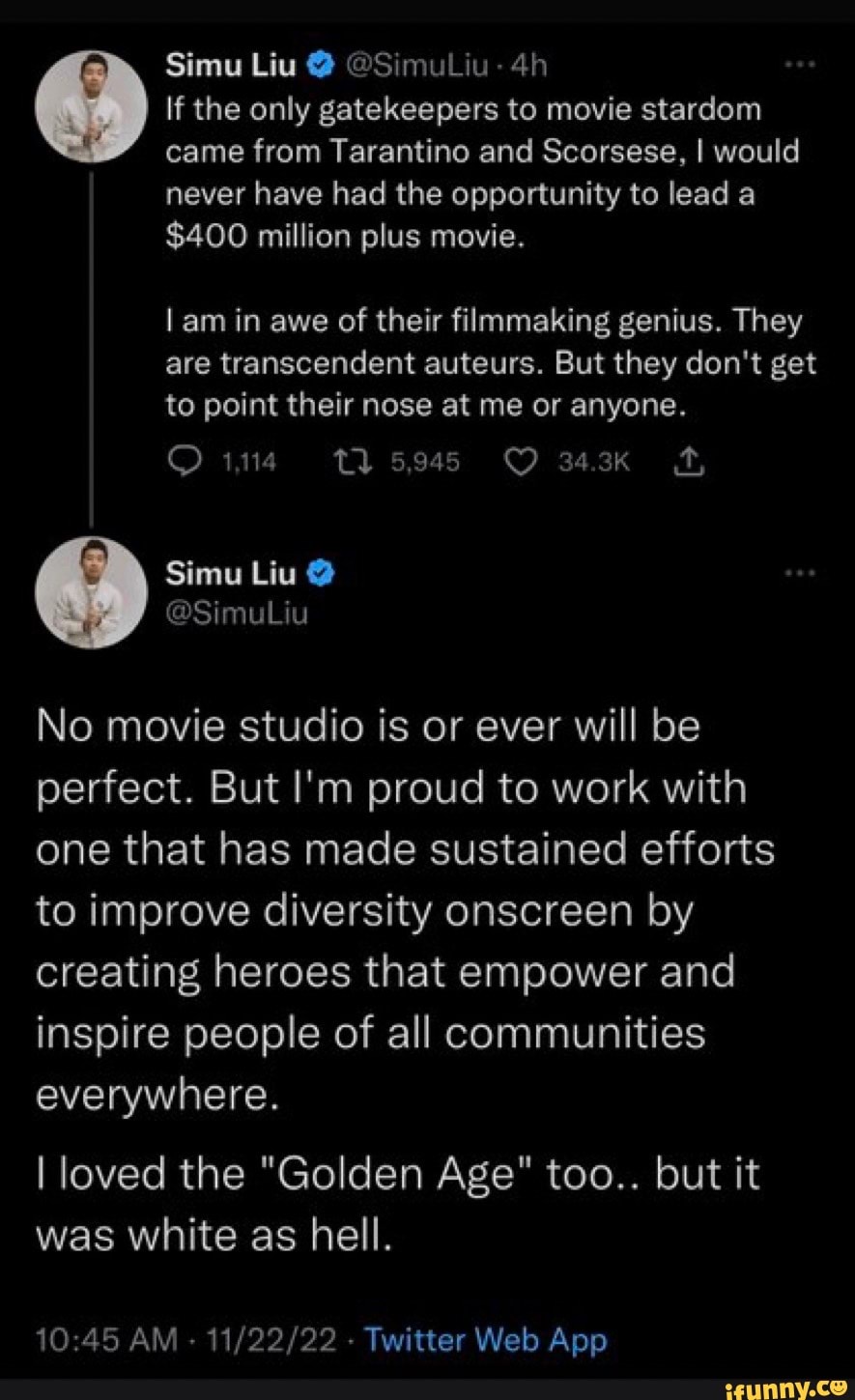 Simu Pointing Simu Liu @ @SimuLiu- I If the only gatekeepers to movie stardom came ...