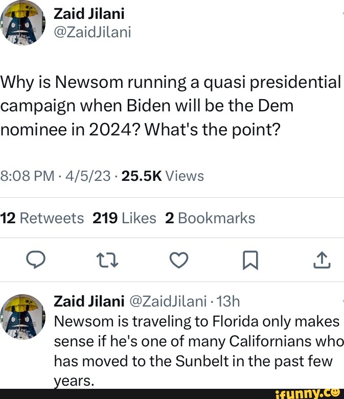 Zaid Jilani ZaidJilani Why is Newsom running a quasi presidential