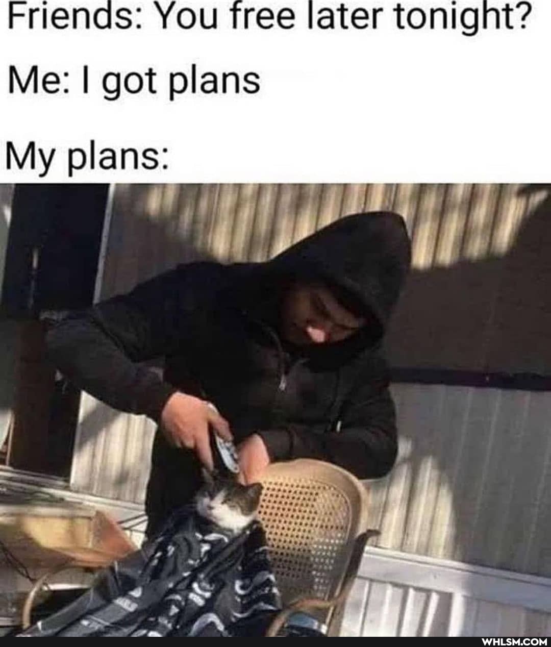 Frienas: YOu rree later tonignt?
Me: got plans
My plans: