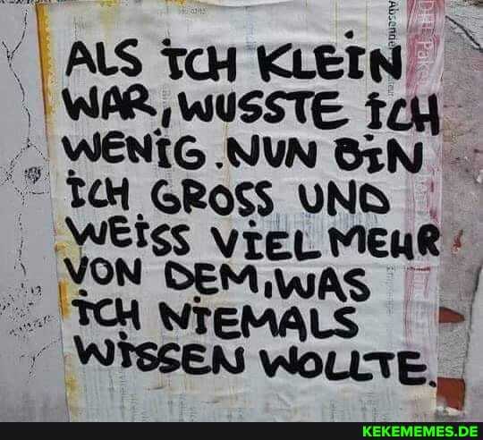 ALS TCH KLEIN WAR WUSSTE IcH
" WENIG .NUN BiN TH GROSS UNO
WEISS VIEL MEHR"
"NON DEM /
NTEMALS
WISSEN WOLLTE.