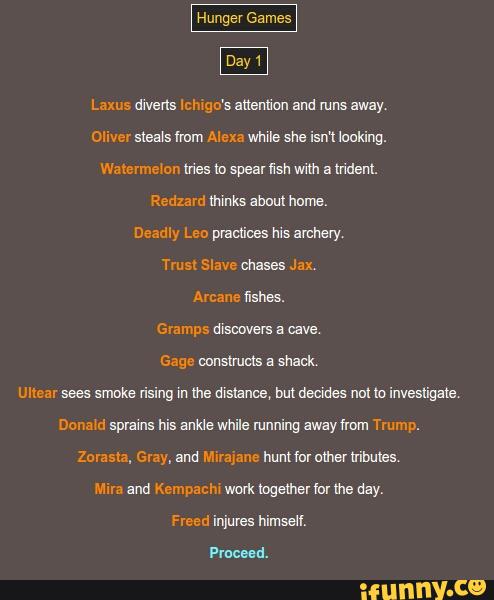 Laxus dwens lclugo's anennon and runs sway,
Oliver slesls rmm Mexa while she isn't looking.
Wammewon mes m spear fish wzm a trident.
Redmrrl Wnks mm name,
Deadly Leo practices his archery
Trust Slave chases Jax
Arcane «snes.
Gram.» msmvefs a cave.
Gage mnslrunts a snack,
Ullcal sees smoke rising m me dismnne, but decides nm Io inves1igme
Doma spams his ankle while running away from Trump.
Zorasla. Gray, and mame humfm umev u'ibules.
Mira and Kempacm wk meme! in: me day.