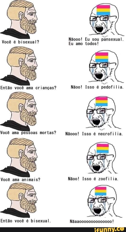 Nãooo! Eu sou pansexual.
Eu amo todos!
Então você é bisexual. Nãaao0000000000000!