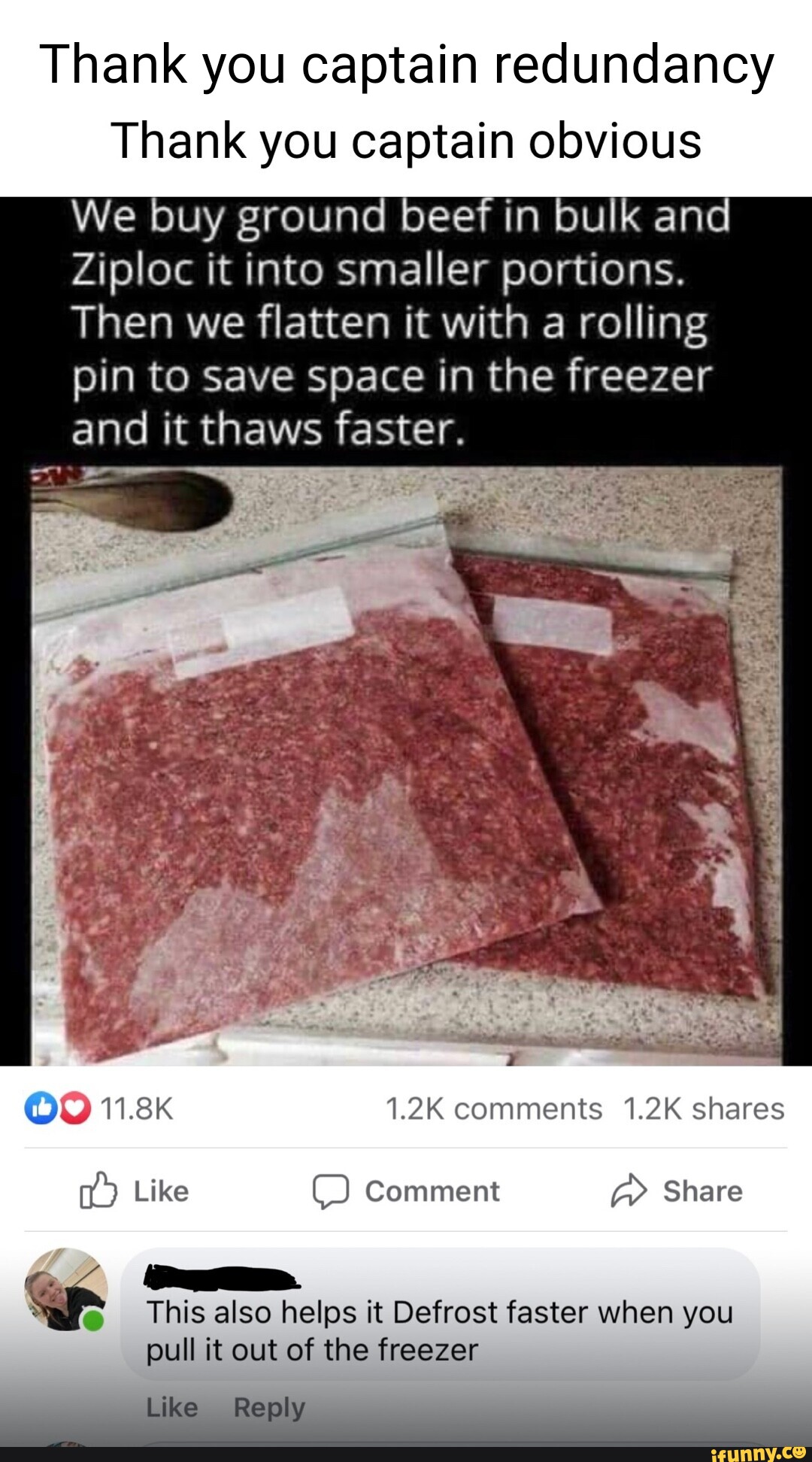 We buy ground beef in bulk and Ziploc it into smaller portions