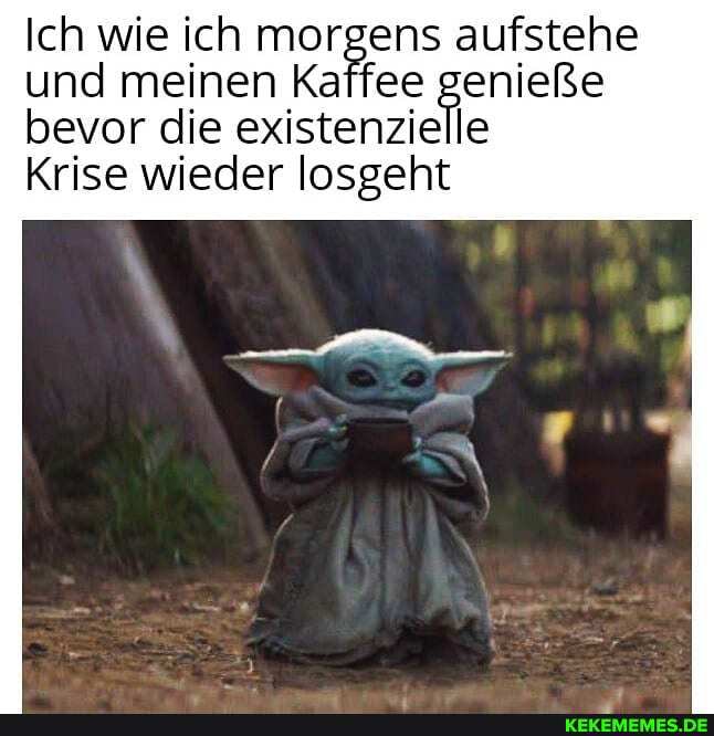 Ich wie ich morgens aufstehe und meinen Kaffee genieße
bevor die existenzielle
Krise wieder losgeht