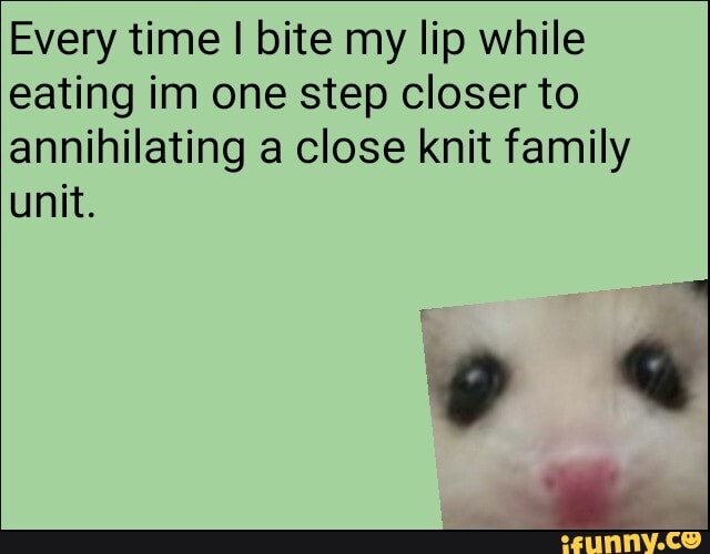 Every time I bite my lip while eating im one step closer to