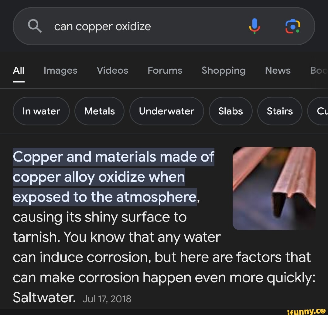 Can copper oxidize All Images Videos Forums Shopping News Bo In water
