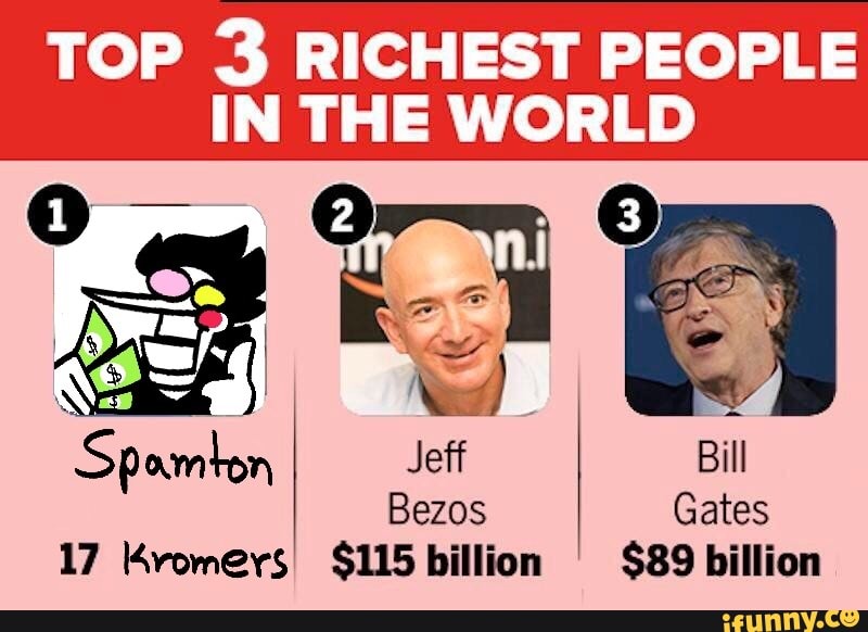 TOP 3 RICHEST PEOPLE IN THE WORLD Spamton I 17 Kromers $115 billion $89 ...
