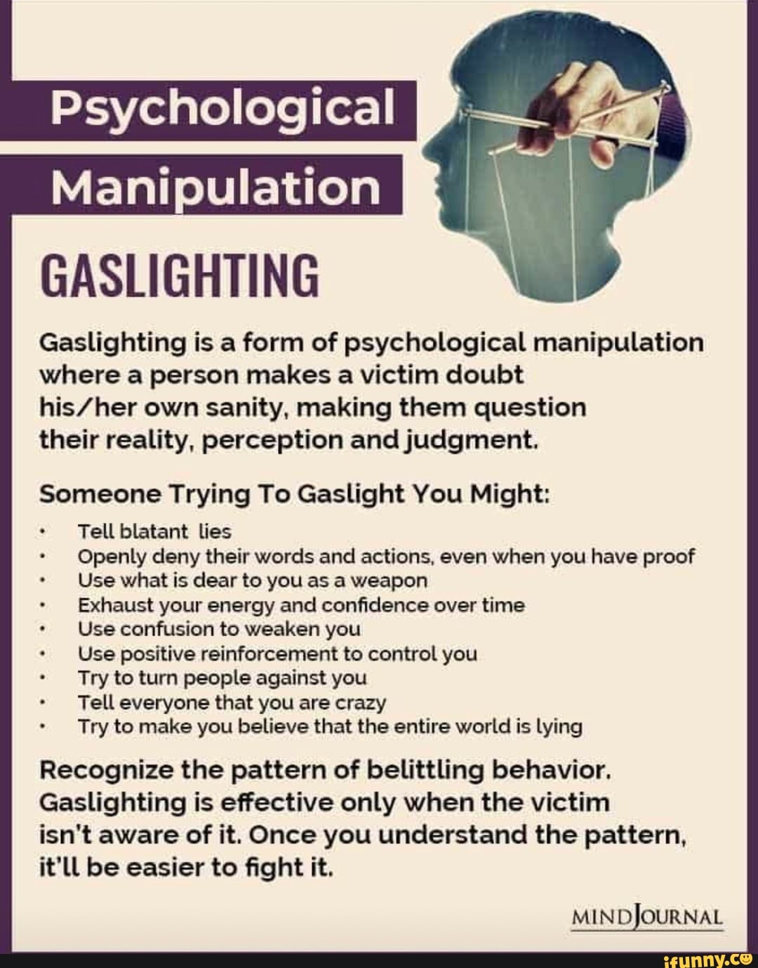 Psychological Manipulation GASLIGHTING Gaslighting is a form of ...