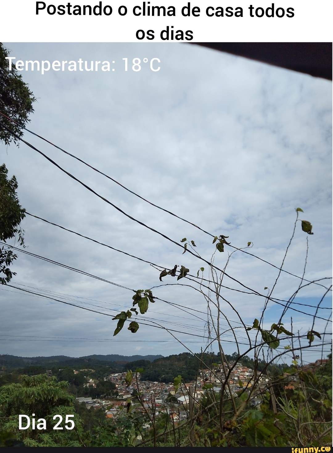 Postando o clima de casa todos os dias
Temperatura: 18ºC
Dia 25