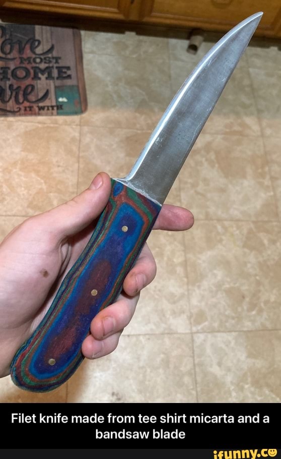 Filet knife made from tee shirt micarta and a bandsaw blade - Filet knife made from tee shirt micarta and a bandsaw blade