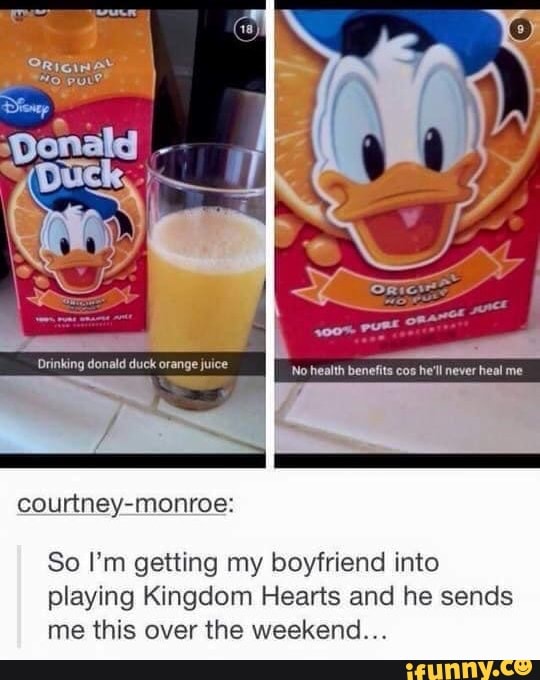 Donald -
courtney-monroe:
So I'm getting my boyfriend into playing Kingdom Hearts and he sends me this over the weekend...
